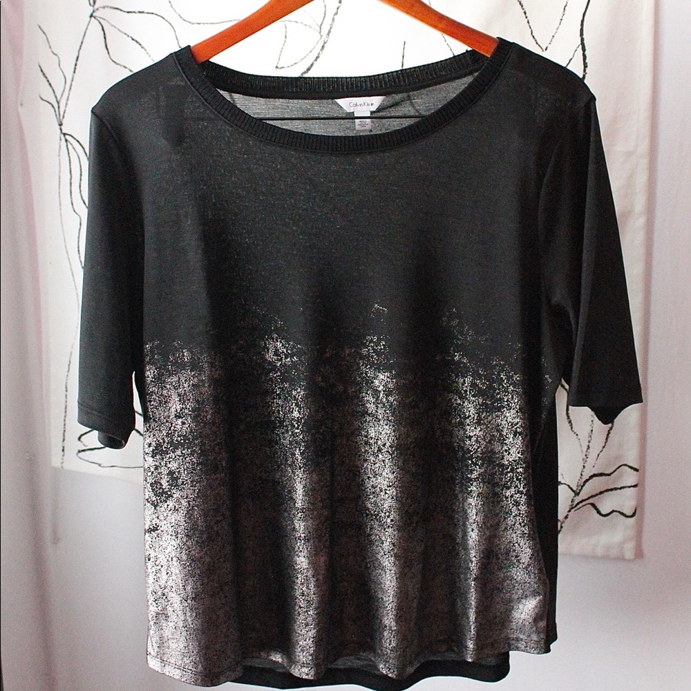 Calvin Klein metallic black short-sleeve sweater